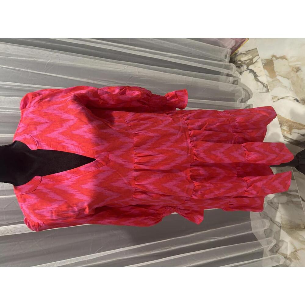 Pomander Place Women's Pink and Red V-Neck Long Sleeve Dress Sz Med